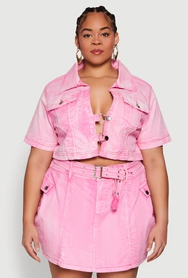 Womens Plus Size Spoon Jeans Acid Wash Cropped Jacket, Pink, Size 2X