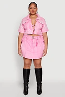 Womens Plus Size Spoon Jeans Acid Wash Cropped Jacket, Pink, Size 2X
