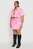 Womens Plus Size Spoon Jeans Acid Wash Cropped Jacket, Pink, Size 2X