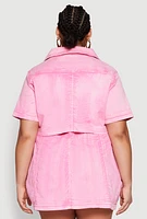 Womens Plus Size Spoon Jeans Acid Wash Cropped Jacket, Pink, Size 3X
