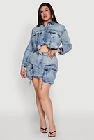 Womens Plus Size Spoon Jeans Cargo Pocket Denim Jacket, Blue, Size 2X