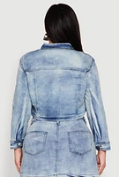 Womens Plus Size Spoon Jeans Cargo Pocket Denim Jacket, Blue, Size 2X