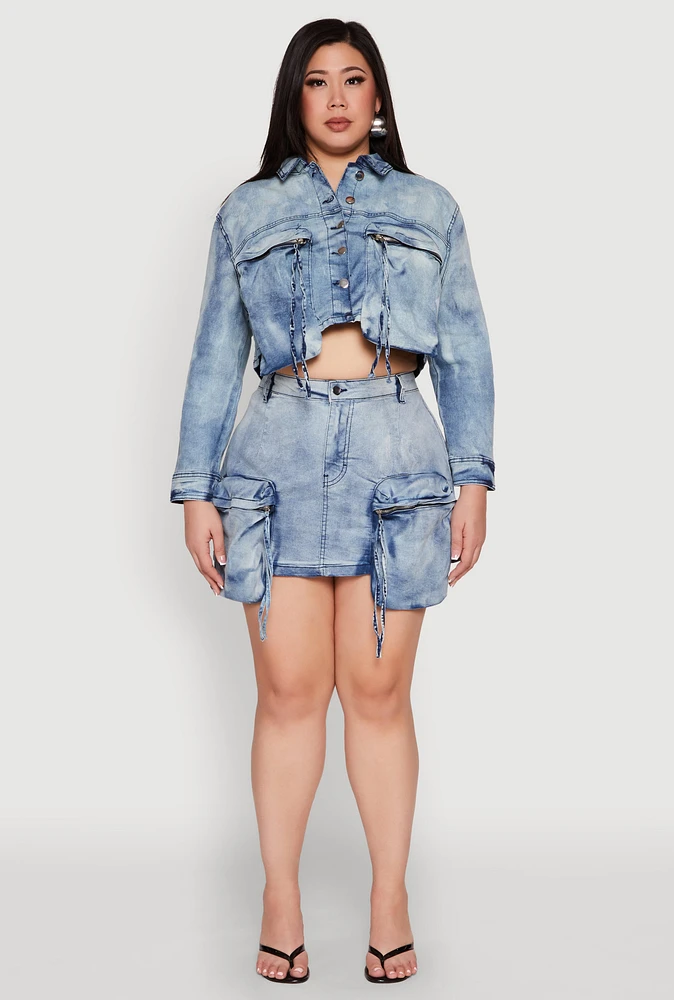 Womens Plus Spoon Jeans Oversized Cargo Pocket Skirt, Blue,