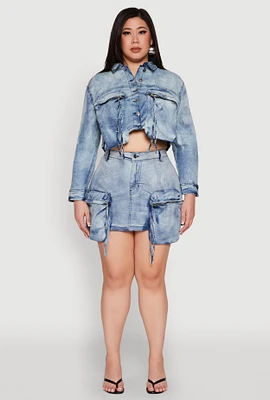 Womens Plus Spoon Jeans Oversized Cargo Pocket Skirt, Blue,