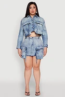Womens Plus Spoon Jeans Oversized Cargo Pocket Skirt, Blue,