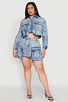 Womens Plus Spoon Jeans Oversized Cargo Pocket Skirt, Blue,
