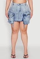 Womens Plus Spoon Jeans Oversized Cargo Pocket Skirt, Blue,