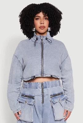 Womens Plus Spoon Jeans Drawstring Cropped Jacket, Blue,