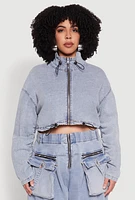 Womens Plus Spoon Jeans Drawstring Cropped Jacket, Blue,