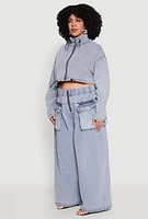 Womens Plus Spoon Jeans Drawstring Cropped Jacket, Blue,