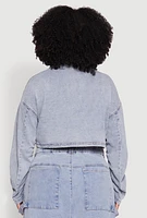 Womens Plus Spoon Jeans Drawstring Cropped Jacket, Blue,
