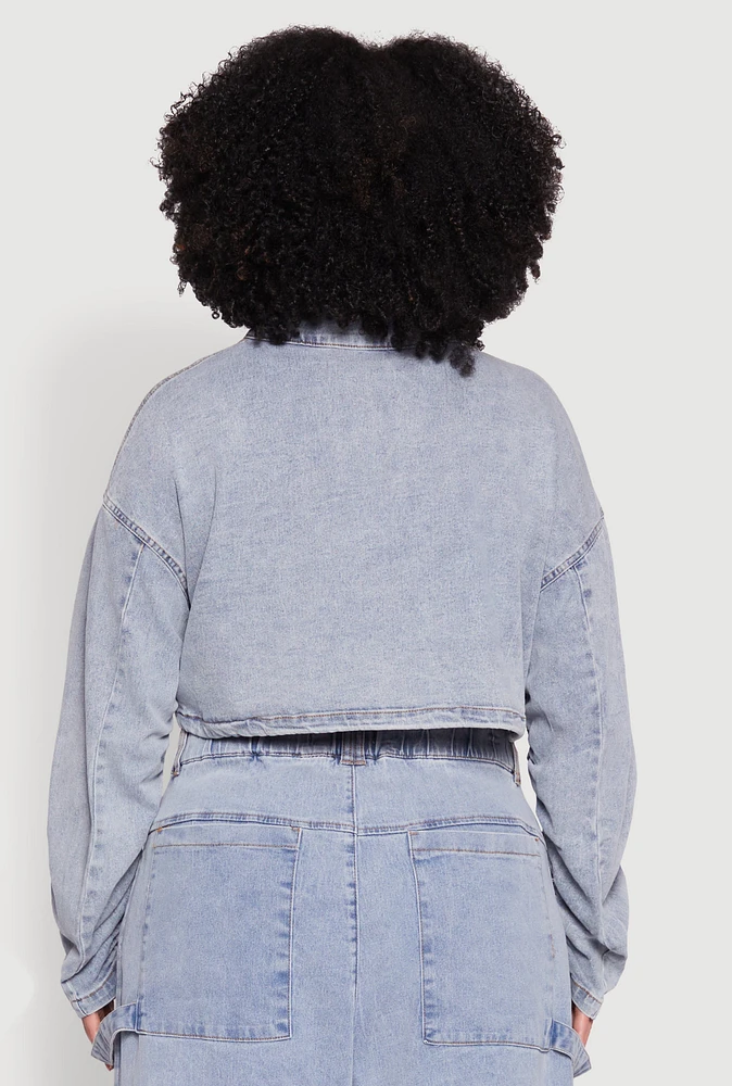 Womens Plus Spoon Jeans Drawstring Cropped Jacket, Blue,