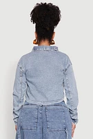Womens Plus Size Ruched Zip Front Drawstring Hem Jean Jacket, Blue, Size 1X