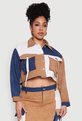 Womens Plus Size Color Blocked Jean Jacket, Multi, Size 3X