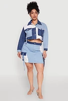 Womens Plus Color Blocked Jean Jacket, 2X