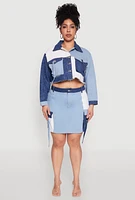 Womens Plus Color Blocked Jean Jacket, 2X