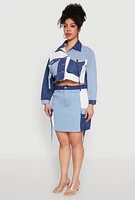 Womens Plus Color Blocked Jean Jacket, 2X