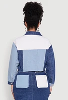 Womens Plus Color Blocked Jean Jacket, 2X