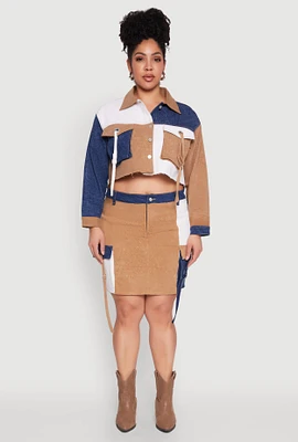 Womens Plus Color Block Denim Skirt,