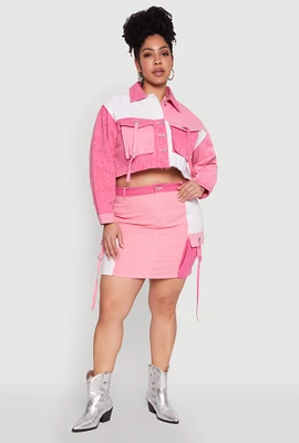 Womens Plus Size Color Block Denim Skirt, Pink, Size 2X