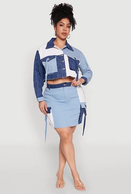 Womens Plus Color Block Denim Skirt,