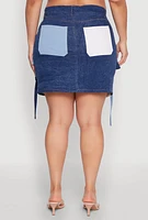 Womens Plus Color Block Denim Skirt,