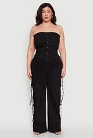 Womens Plus Daisy Strapless Denim Cargo Jumpsuit,