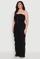 Womens Plus Daisy Strapless Denim Cargo Jumpsuit,