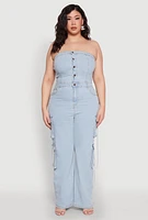 Womens Plus Size Daisy Strapless Denim Cargo Jumpsuit, Blue, Size 1X