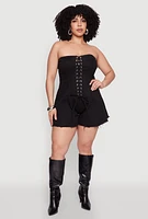 Womens Plus Size Daisy Strapless Lace Up Denim Romper, Black, Size 1X
