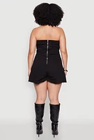 Womens Plus Size Daisy Strapless Lace Up Denim Romper, Black, Size 1X