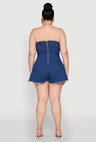 Womens Plus Size Daisy Strapless Lace Up Denim Romper, Blue, Size 3X