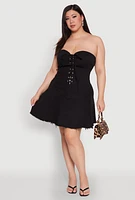 Womens Plus Daisy Denim Lace Up Corset Dress,