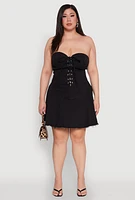 Womens Plus Daisy Denim Lace Up Corset Dress,