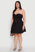 Womens Plus Daisy Denim Lace Up Corset Dress,