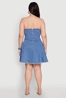 Womens Plus Daisy Denim Lace Up Corset Dress, Blue,