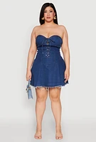 Womens Plus Size Daisy Denim Lace Up Corset Dress, Blue, Size 3X