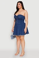 Womens Plus Size Daisy Denim Lace Up Corset Dress, Blue, Size 3X