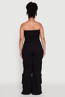 Womens Plus Daisy Strapless Cargo Denim Jumpsuit,