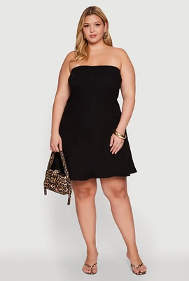 Womens Plus Daisy Strapless Denim Skater Dress,