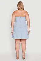 Womens Plus Daisy Strapless Denim Skater Dress, Blue,