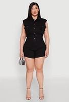 Womens Plus Daisy Cargo Pocket Denim Romper,