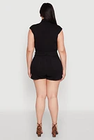 Womens Plus Daisy Cargo Pocket Denim Romper,