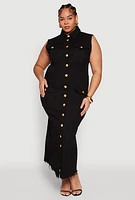 Womens Plus Daisy Denim Sleeveless Utility Maxi Dress, 2X