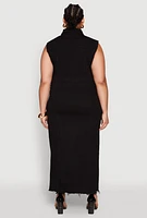 Womens Plus Daisy Denim Sleeveless Utility Maxi Dress, 2X