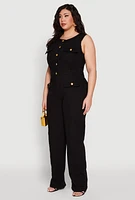Womens Plus Size Daisy Sleeveless Button Front Denim Jumpsuit, Black, Size 3X