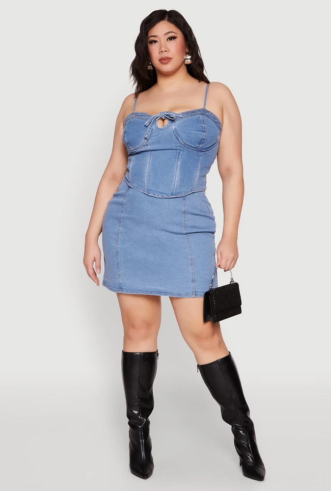 Womens Plus Zip Back Denim Mini Skirt, Blue,