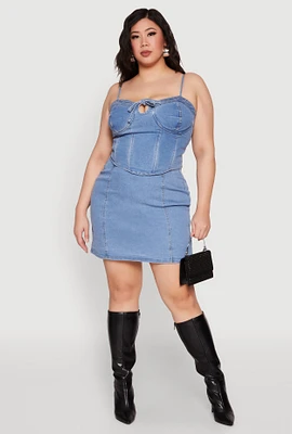 Womens Plus Zip Back Denim Mini Skirt, Blue,