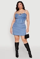 Womens Plus Zip Back Denim Mini Skirt, Blue,