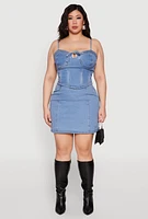 Womens Plus Zip Back Denim Mini Skirt, Blue,